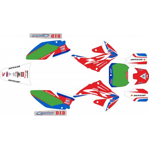 KIT ADHESIVOS HONDA 250 02/03 DISEÑO CRF DORSAL FONDO VERDE