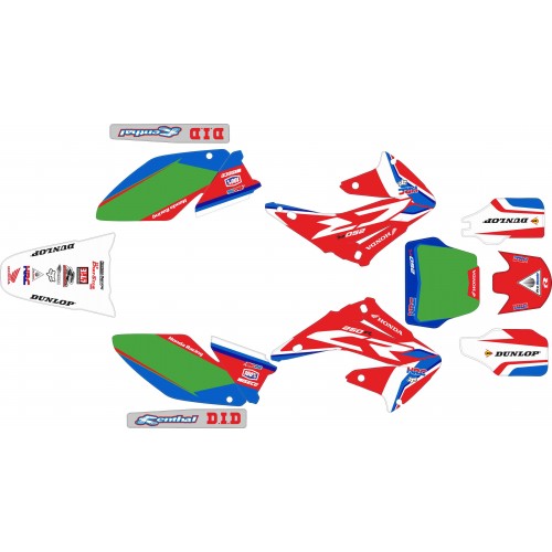 KIT ADHESIVOS HONDA 250 04/08 DISEÑO CRF DORSAL VERDE