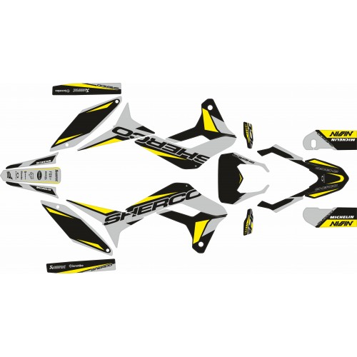 KIT ADHESIVOS SHERCO SE/SE-F 2024  AMARILLO/GRIS/NEGRO